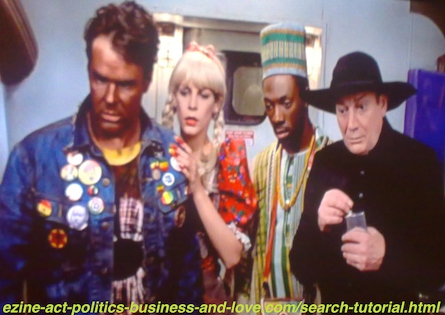 Search Tutorial, Eddie Murphy, Dan Aykroyd, Jamie Lee Curtis and Denholm Elliott in Trading Places